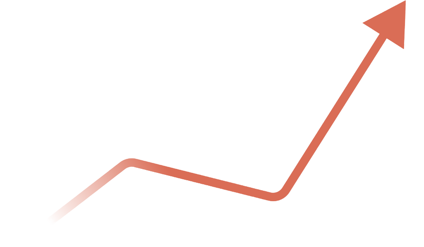 Flèche ascendante stylisée indiquant une croissance avec une couleur dégradée de rouge